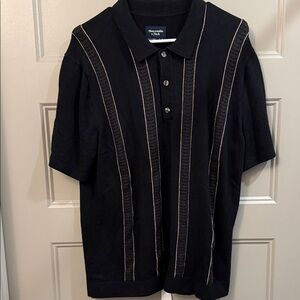 Abercrombie & Fitch Black Polo with Tan Stitching